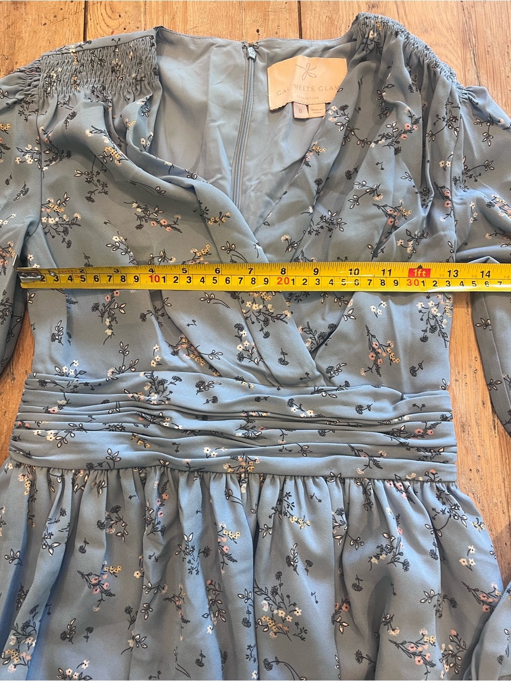 Gal Meets Glam Soft Blue Floral Long-Sleeve Zip Up Dress Soft flowy Flair - Picture 7 of 14